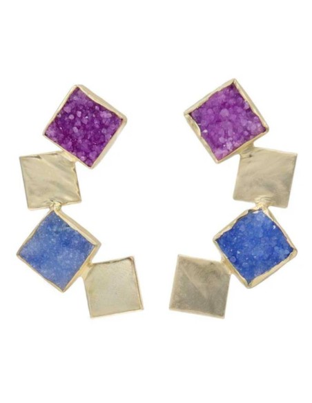 Boucles d'oreilles de fête en or avec pierres géométriques colorées