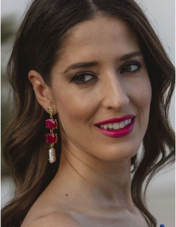 Long earrings with natural ruby and white stones 2