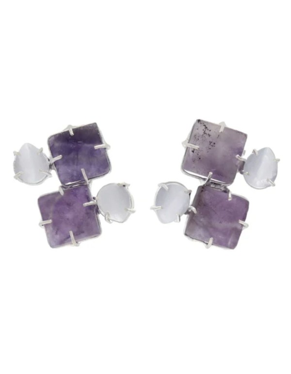 Pendientes amatista y piedra natural blanca para eventos especiales 2