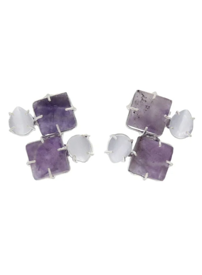 Amethyst and white natural stone earrings -...