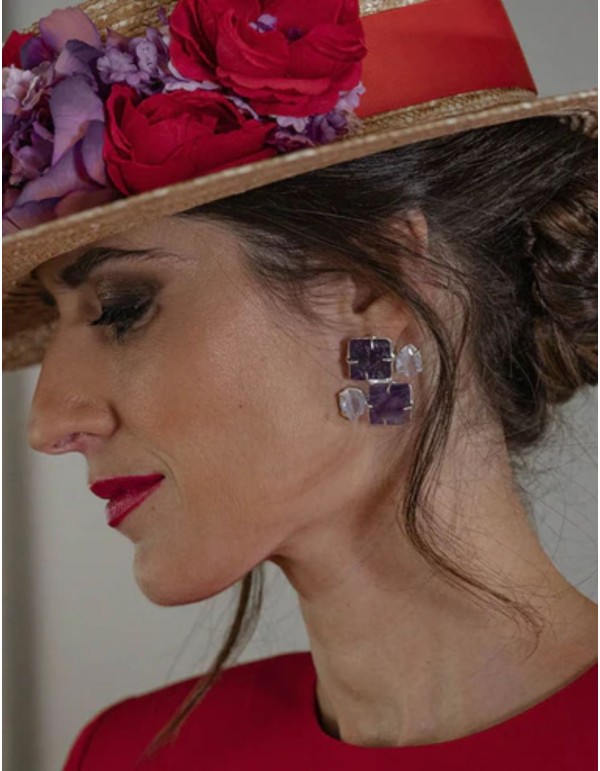 Amethyst and white natural stone earrings - Invitada...
