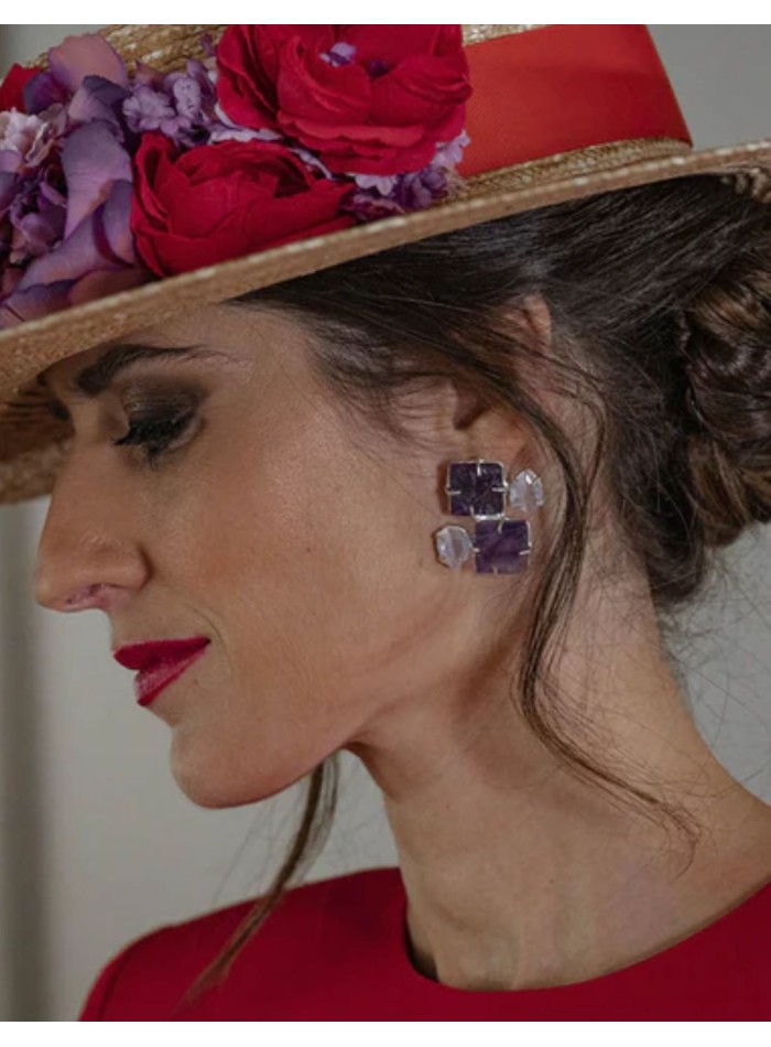 Boucles d'oreilles en améthyste et pierre...