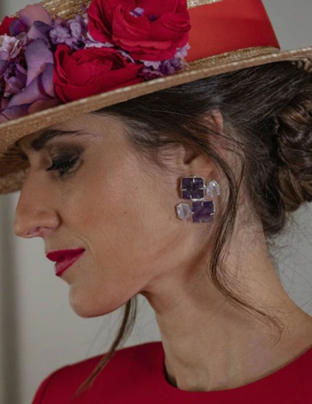 Boucles d'oreilles en améthyste et pierre naturelle blanche - Invitada Perfecta