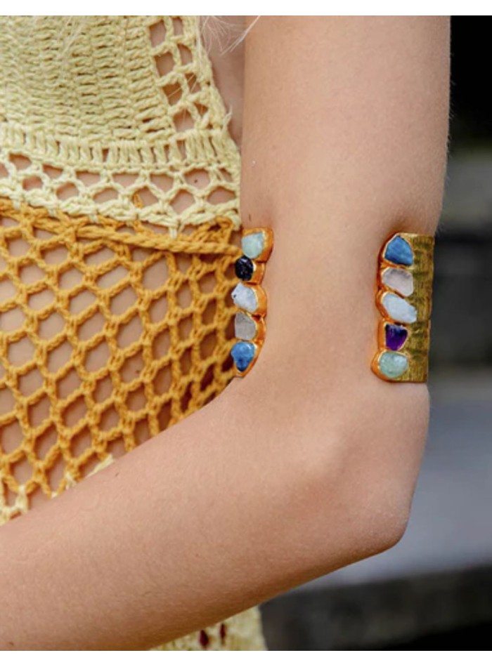 Gold plated party bracelet with natural stones