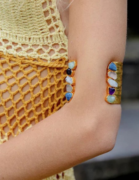 Bracelet de fête plaqué or avec pierres naturelles