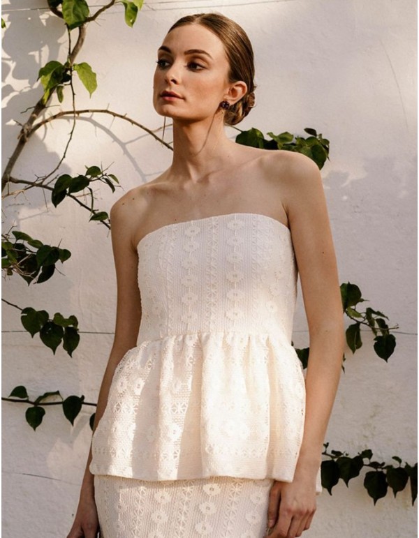 Ivory strapless top with ruffle