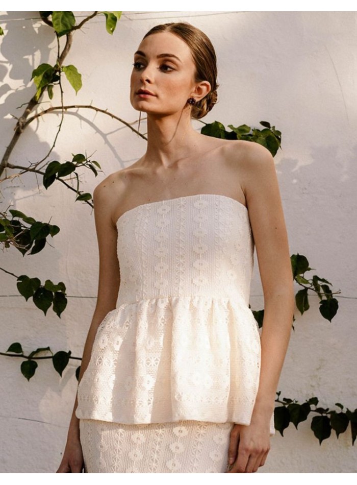 Ivory strapless top with ruffle