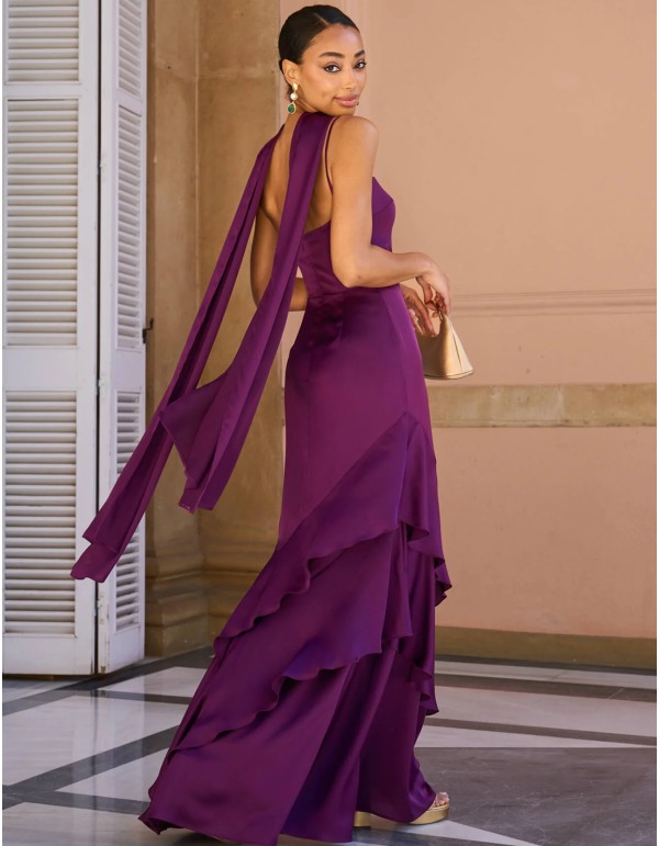 Robe d'invité de mariage en satin bougainvillier