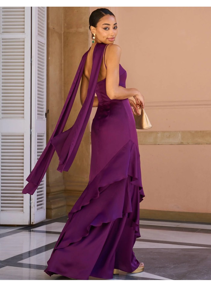 Wedding guest dress in bougainvillea satin