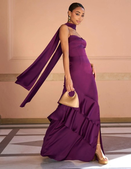 Wedding guest dress in bougainvillea satin