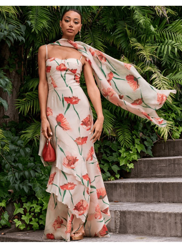 Floral print wedding guest dress