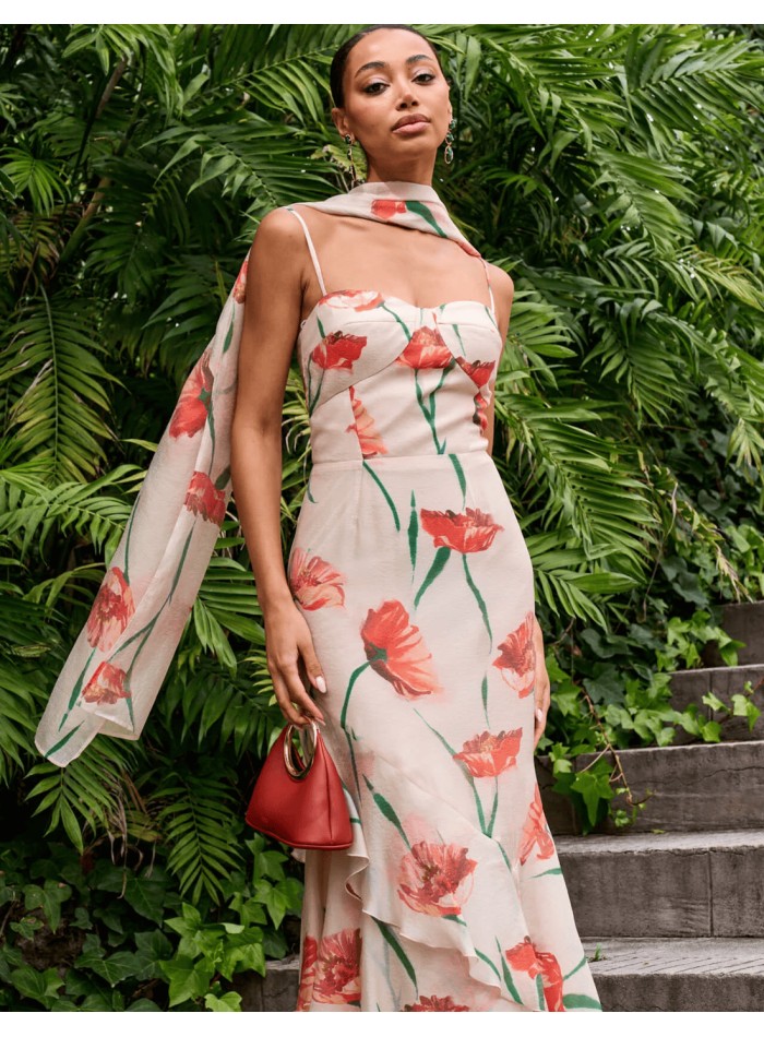 Floral print wedding guest dress