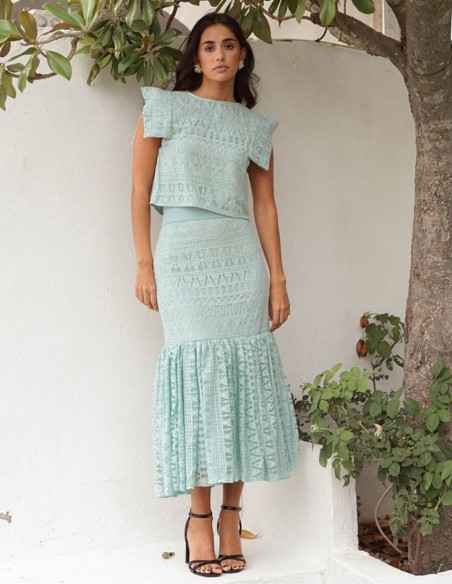 Aqua green midi skirt with maxi frill
