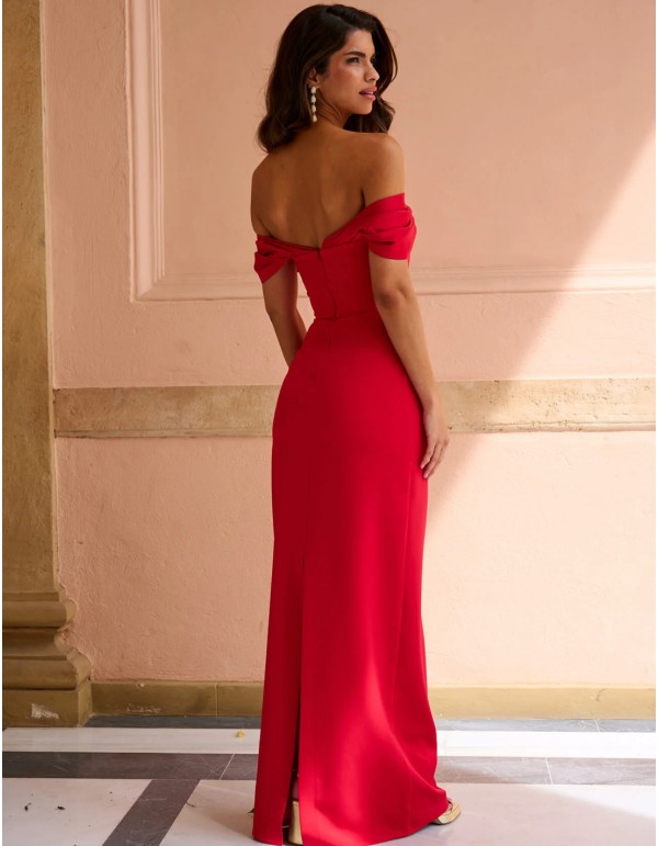 Long gown with red bandeau neckline 2