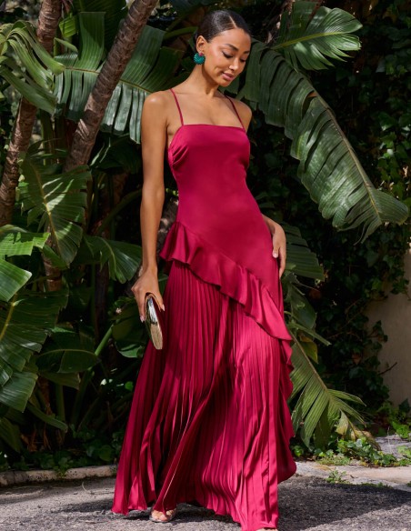 Robe de soirée longue marron avec dos croisé