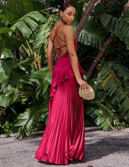 Maroon long gown with crossed back