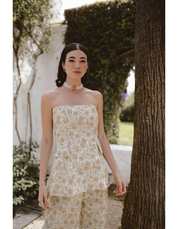 Strapless top with floral print