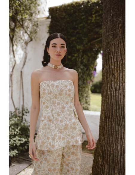 Top sans bretelles à imprimé floral