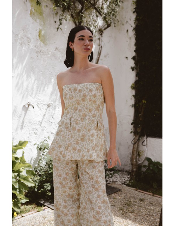 Strapless top with floral print 2