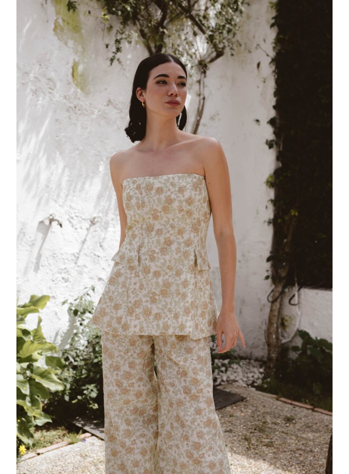 Top sans bretelles à imprimé floral