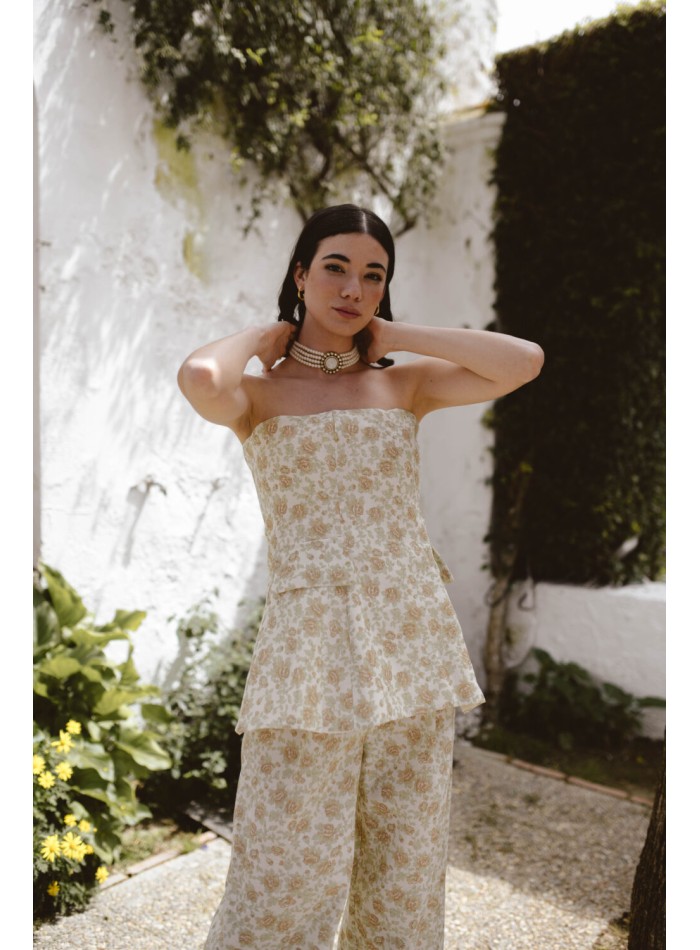 Top sans bretelles à imprimé floral