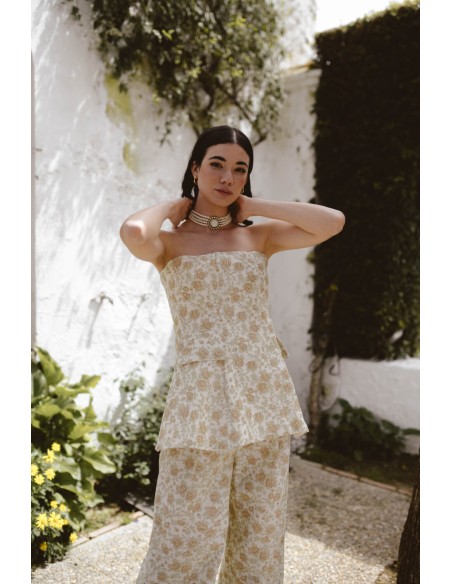 Top sans bretelles à imprimé floral