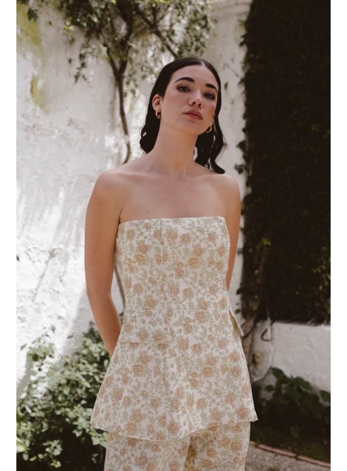 Top sans bretelles à imprimé floral