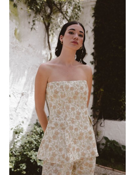 Top sans bretelles à imprimé floral