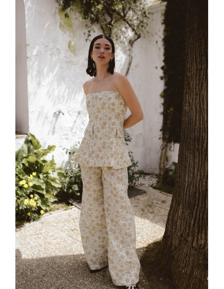Pantalon large avec pinces à motifs floraux
