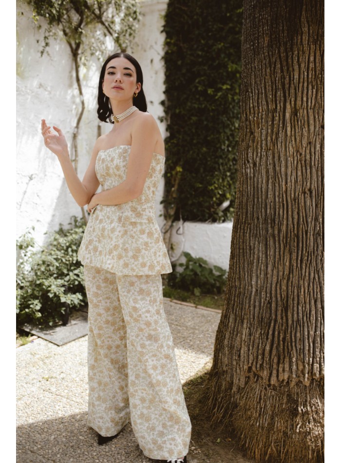 Pantalón ancho con pinzas con estampado de flores