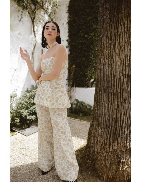 Pantalon large avec pinces à motifs floraux