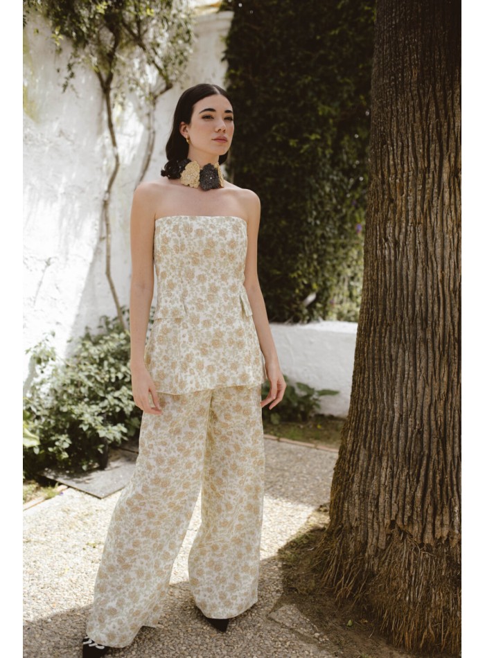 Wide floral print pants with darts