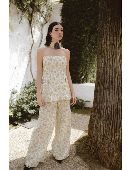 Pantalon large avec pinces à motifs floraux