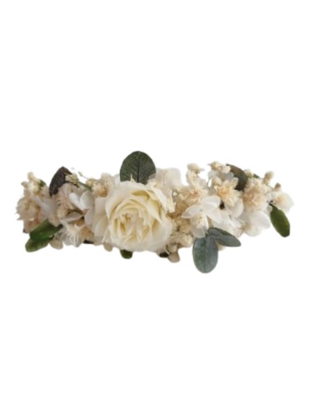 Bridal headdress with dried preserved flowers