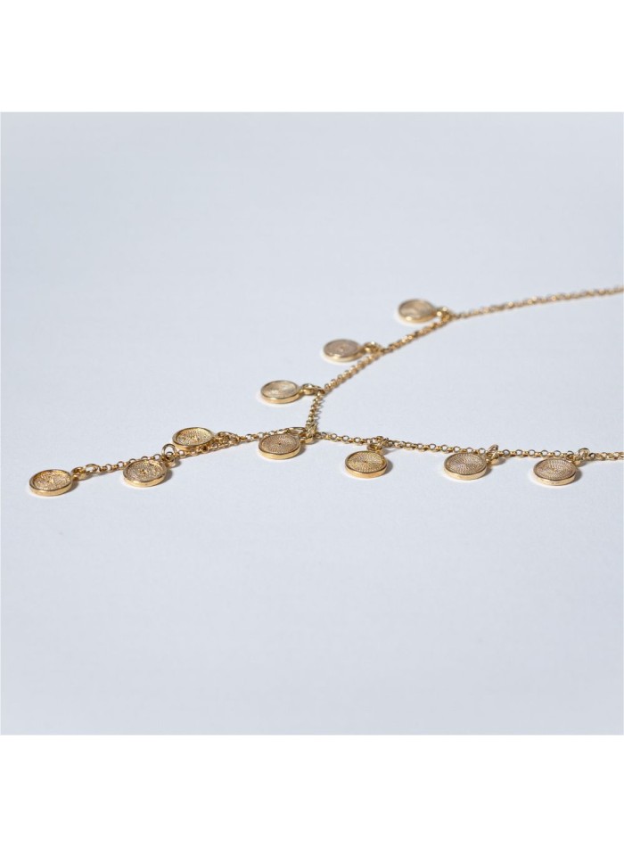 Golden long party necklace with mini moons