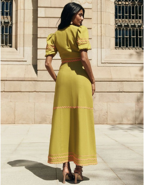 Falda midi de fiesta verde oliva con caída fluida 2