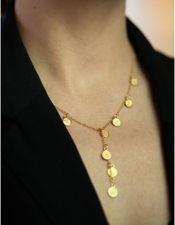 Collar de fiesta largo dorado con mini lunas