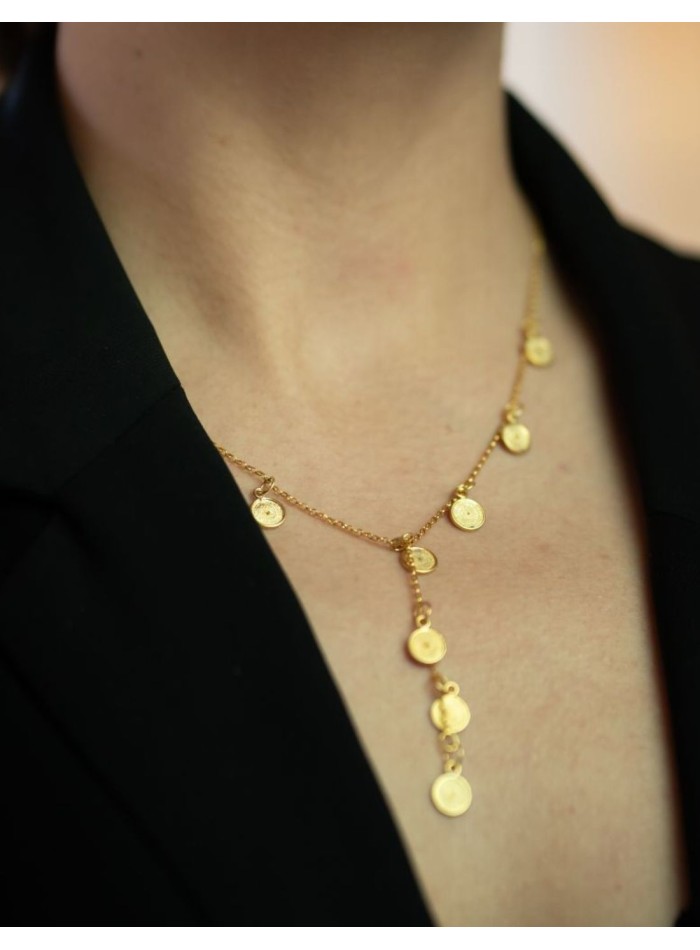 Collar de fiesta largo dorado con mini lunas