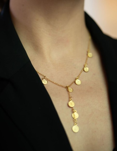 Golden long party necklace with mini moons