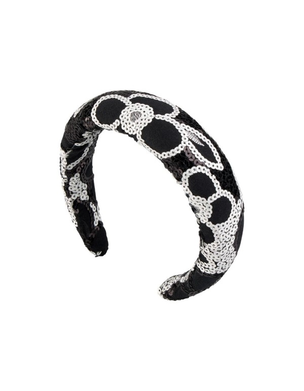 Diadema de invitada bordada en blanco y negro