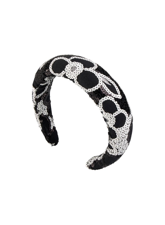 Diadema de invitada bordada en blanco y negro