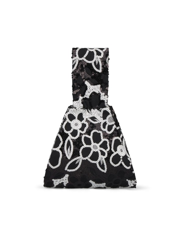 Bolso de invitada negro con bordados en blanco