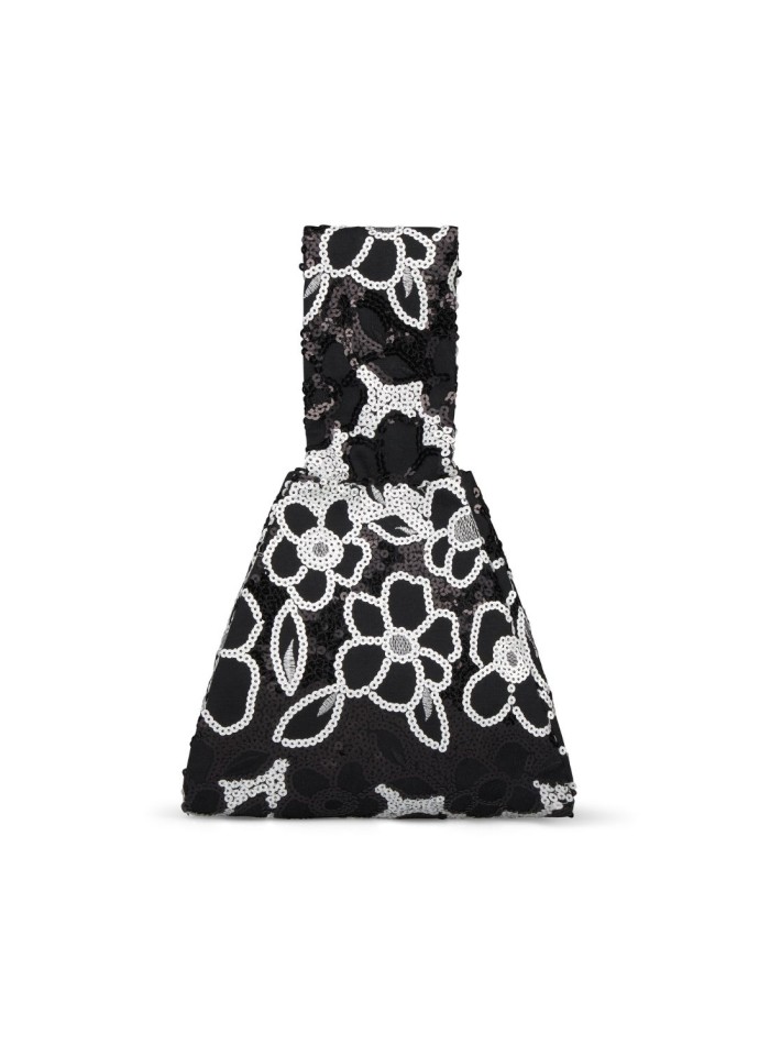Bolso de invitada negro con bordados en blanco