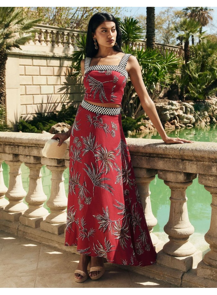 Top para invitada estampado de tirantes anchos de lino