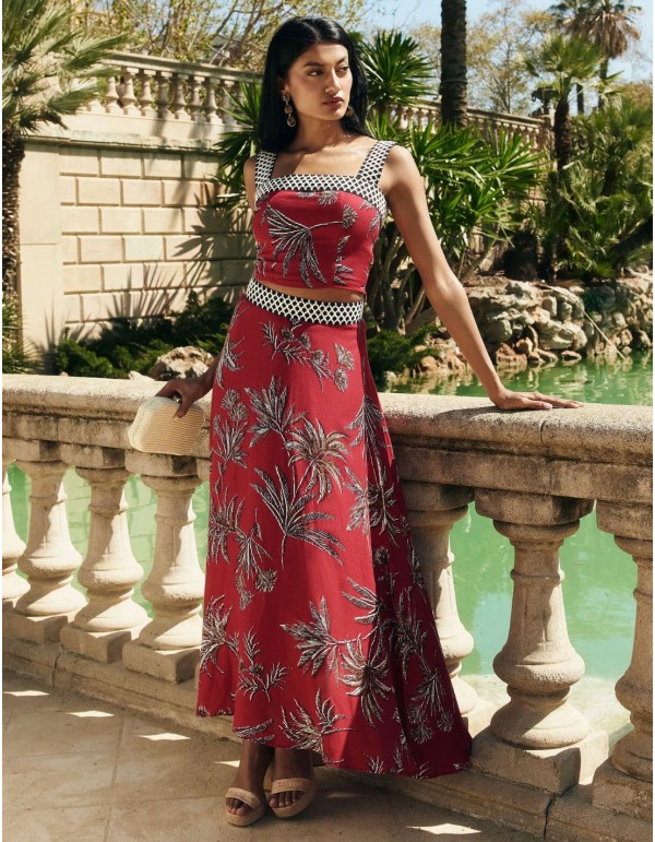 Falda midi de fiesta estampada con vuelo