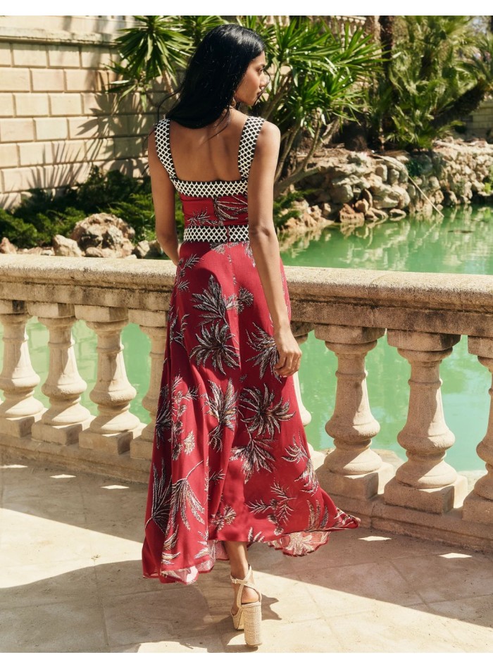 Falda midi de fiesta estampada con vuelo