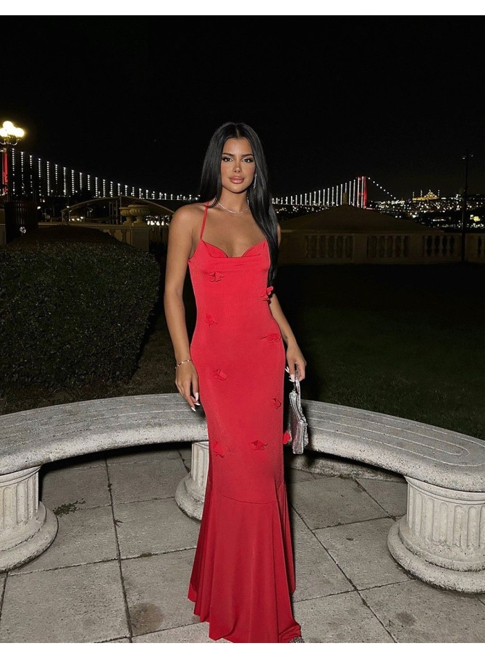 Vestido de fiesta largo rojo para invitada