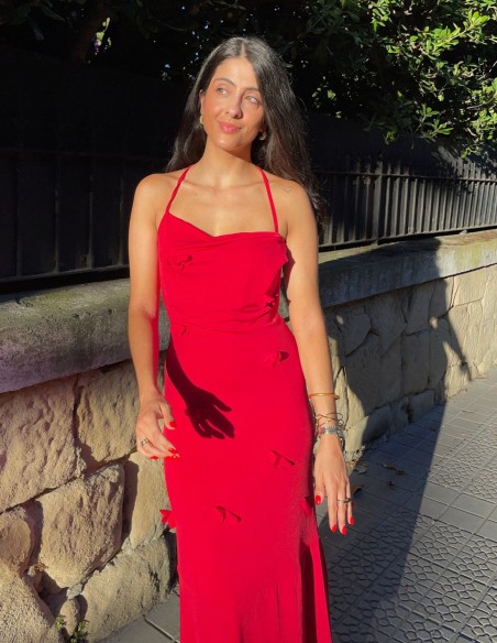 Long red party dress with 3d flowers - Olaia Madinabeitia