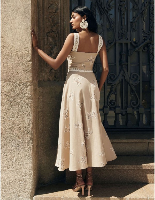 Jupe de soirée midi imprimée beige avec imprimé à volants 2