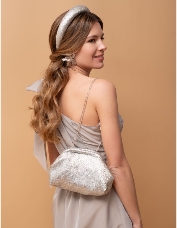 Bolso de fiesta en rafia metalizada con cadena 2